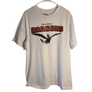Dreamworks Dragons Graphic T Shirt White Short Sleeve Hiccup Toothless Movie Tee